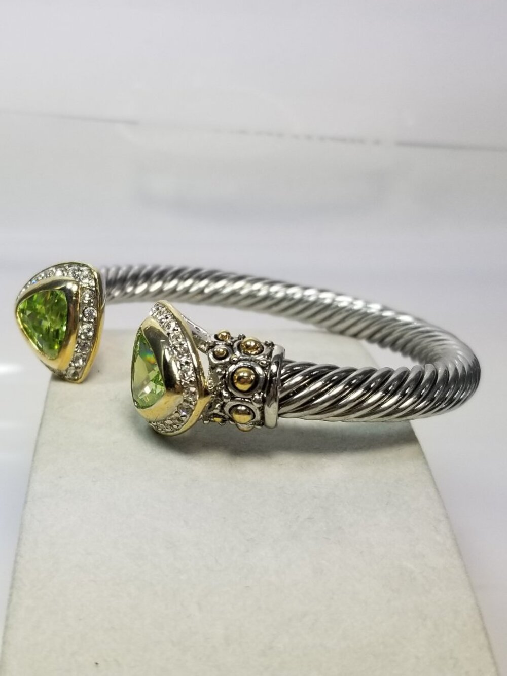 NEW Trillium Emerald Crystal with Pave Surround Cable Cuff Bracelet